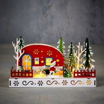 Weihnachtsdekoration Wohnwagen rot batteriebetrieben 28 cm - Luca Lighting