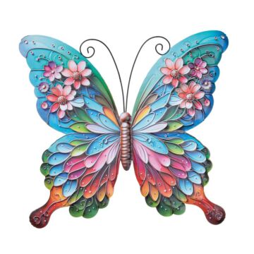 Wanddeko Schmetterling Blume Metall 46 cm