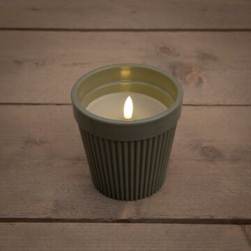 Outdoor Kerze im Topf 3D Flamme oliv