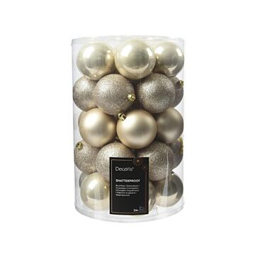 Weihnachtskugeln Shiny-Matt-Glitter Ø8 cm Pearl, 34er-Set