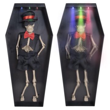 Tanzendes Skelett im Sarg mit Licht und Sound 33,5 cm