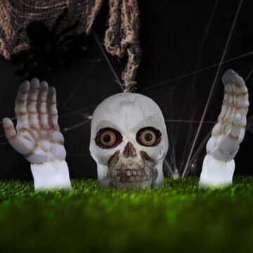 Totenkopf mit Händen Licht und Sound 25 x 18 x 24 cm