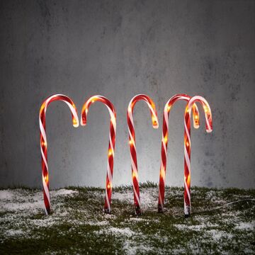 Gartenstecker Zuckerstange 25 LED rot 5 Stück 47 cm -Luca Lighting