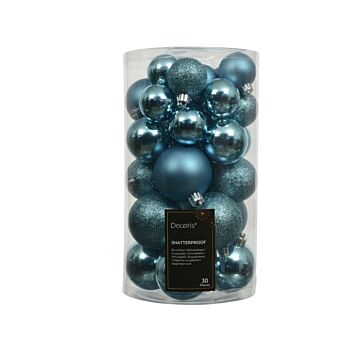Weihnachtskugeln Mix Folk Blue Kunststoff Ø 6 cm 30er-Set - Decoris