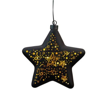 Weihnachtsanhänger Stern Glas mit Sternen schwarz/gold 19 cm - Anna’s Collection