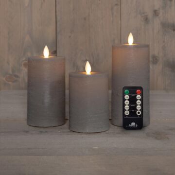 Stumpenkerze rustikal Wachs LED wiederaufladbar taupe 3er-Set – Anna's Collection