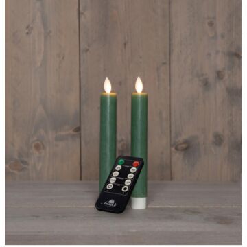 Tischkerze rustikal Wachs LED wiederaufladbar jadegrün 18 cm 2er-Set – Anna's Collection
