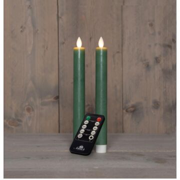 Tafelkerze rustikal Wachs LED wiederaufladbar jadegrün 23 cm 2er-Set – Anna's Collection
