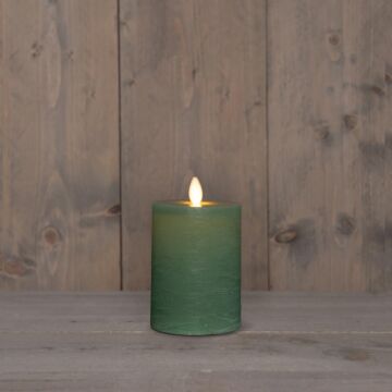 Stumpenkerze, rustikaler Wachs-Look, LED, wiederaufladbar, jadegrün, 10 x 7,5 cm – Anna's Collection