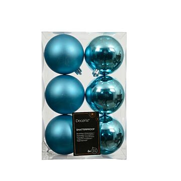 Weihnachtskugeln Folk Blue Kunststoff Ø 8 cm 6er-Set – Decoris