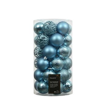 Weihnachtskugeln Mix Folk Blue Kunststoff Ø 6 cm Set mit 37 Stück - Decoris