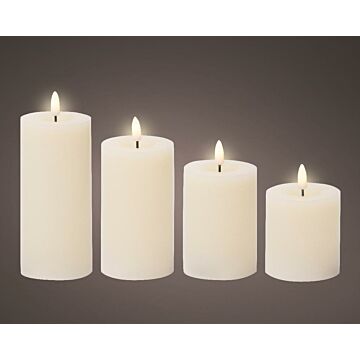 LED-Wachskerzen mit Feuerflammeneffekt, weiß, 4er-Set – Lumineo
