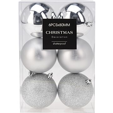 Weihnachtskugeln silber Ø 8 cm 6er Set