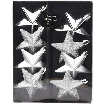 Hängestern deco silber 6,5 cm 8er-Set 