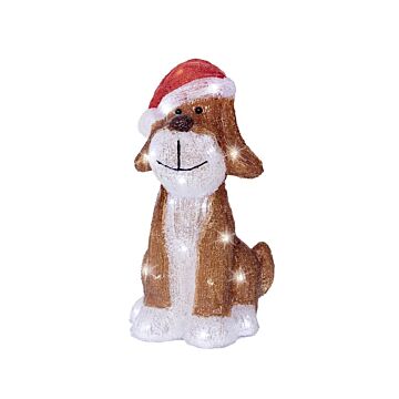 LED-Figur Hund mit Weihnachtsmütze, Acryl, braun, 30 cm – Lumineo 