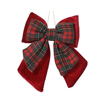 Samt-Schleife Tartan Rot 23 cm - Decoris