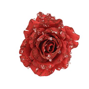 Rose am Clip Weihnachtsrot 14 cm - Everlands