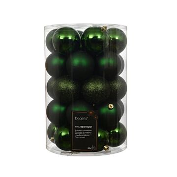 Weihnachtskugeln Shiny-Matt-Glitter Ø8 cm Piniegrün, Set von 34