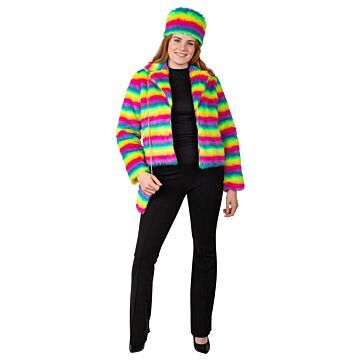 Pelzmantel regenbogenfarben gestreift  