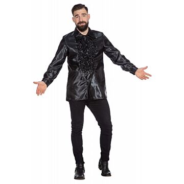 Rüschenbluse aus schwarzem Satin